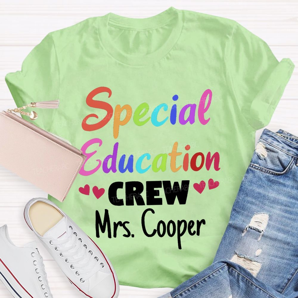 Personalized Name Special Education Crew And Little Peach Heart T-shirt