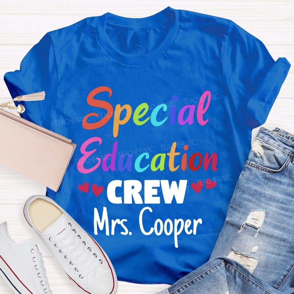 Personalized Name Special Education Crew And Little Peach Heart T-shirt