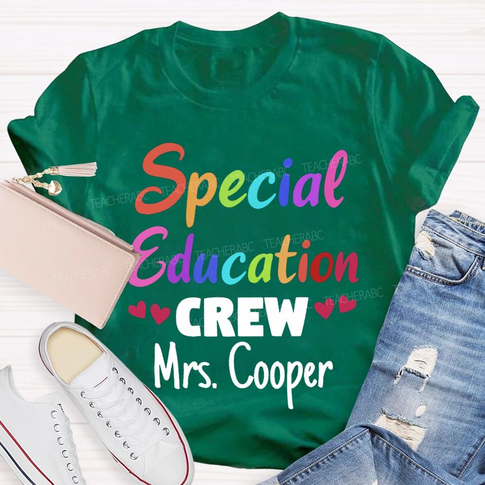 Personalized Name Special Education Crew And Little Peach Heart T-shirt