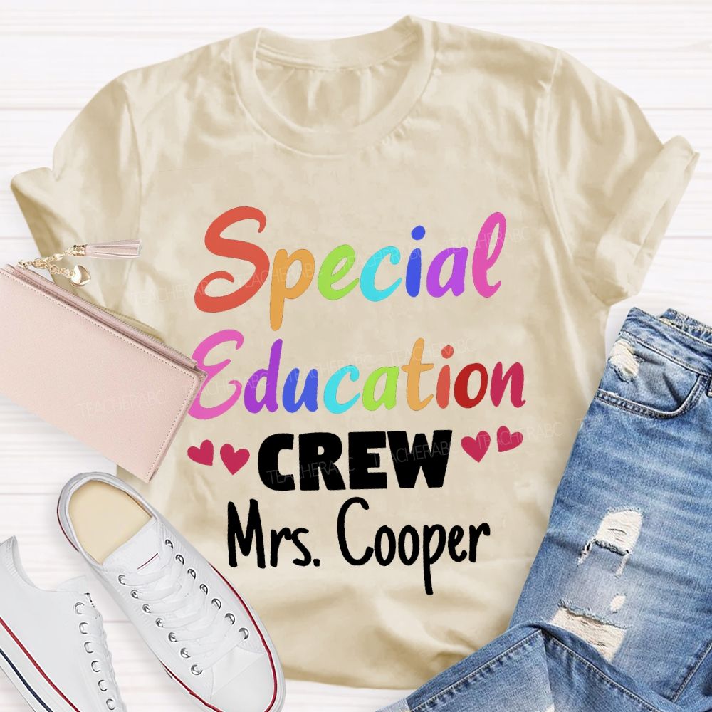Personalized Name Special Education Crew And Little Peach Heart T-shirt