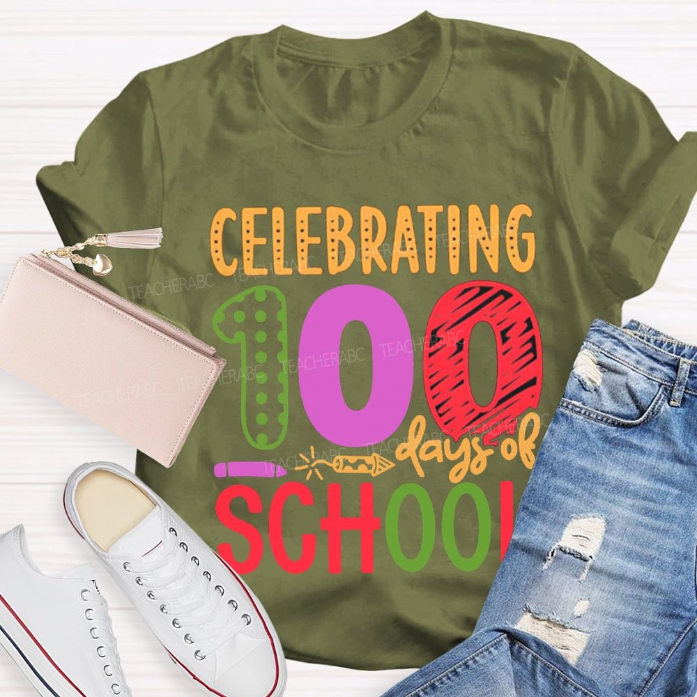 Celebrating 100 Days Of School Colored Fonts T-shirt