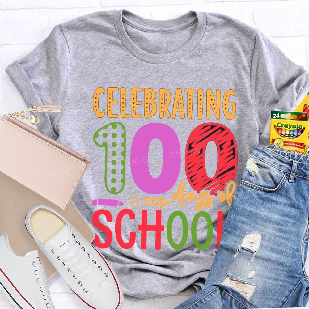 Celebrating 100 Days Of School Colored Fonts T-shirt