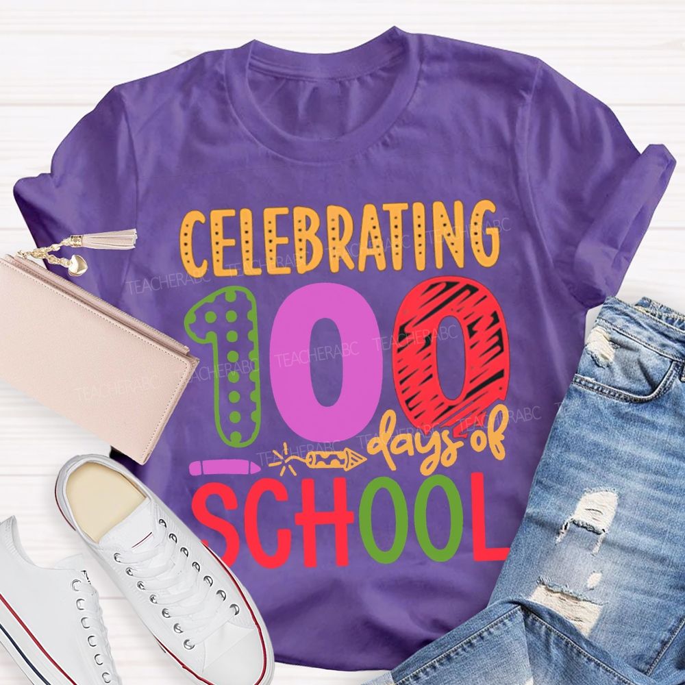 Celebrating 100 Days Of School Colored Fonts T-shirt