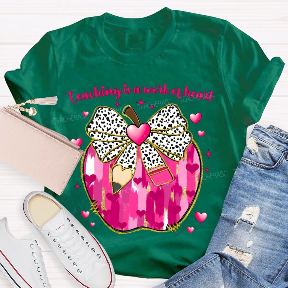 Teaching Is A Work Of Heart Polka Dot Bow And Tie-Dye Apple T-shirt