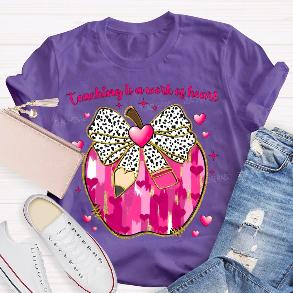 Teaching Is A Work Of Heart Polka Dot Bow And Tie-Dye Apple T-shirt