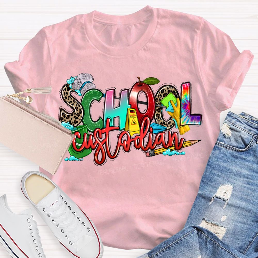 School Custodian Mop And Pencil Print T-shirt