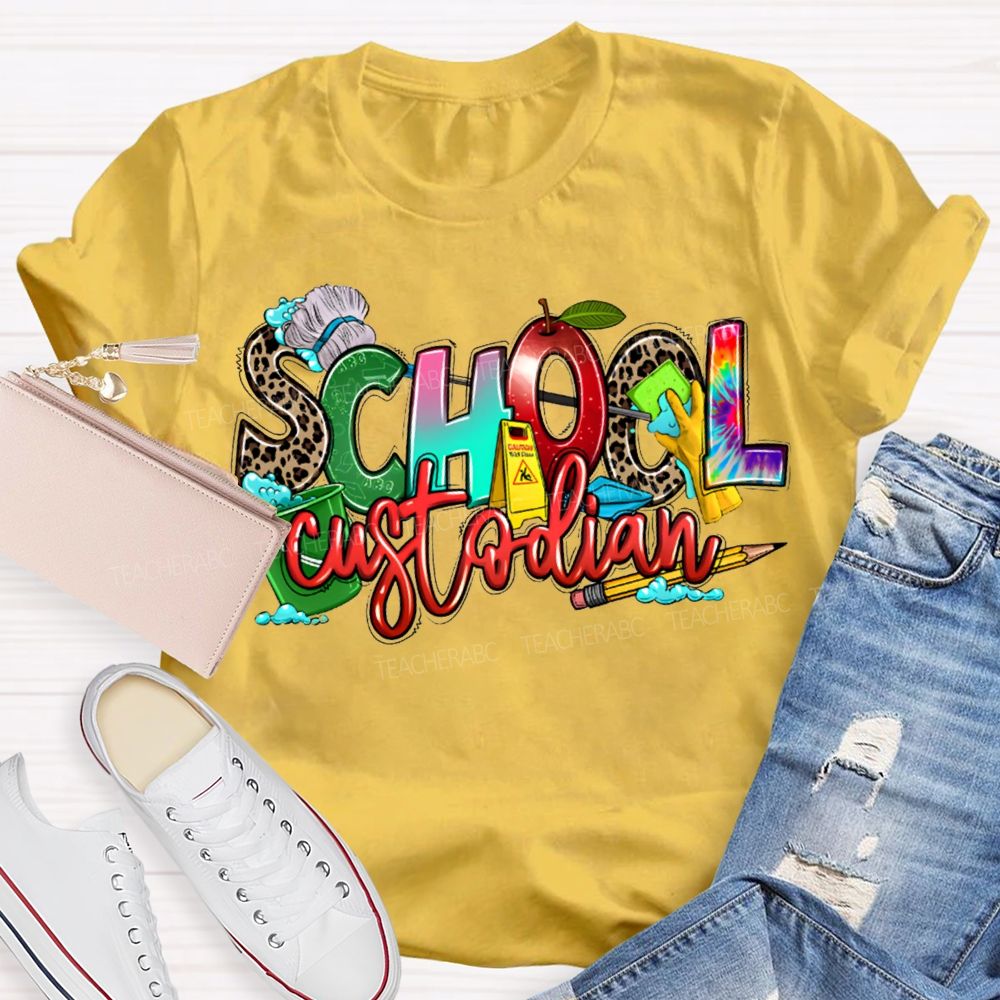 School Custodian Mop And Pencil Print T-shirt