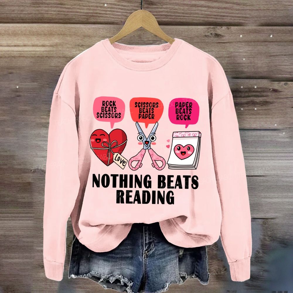 Nothing Beats Reading Pink Heart Valentine's Day Sweatshirt