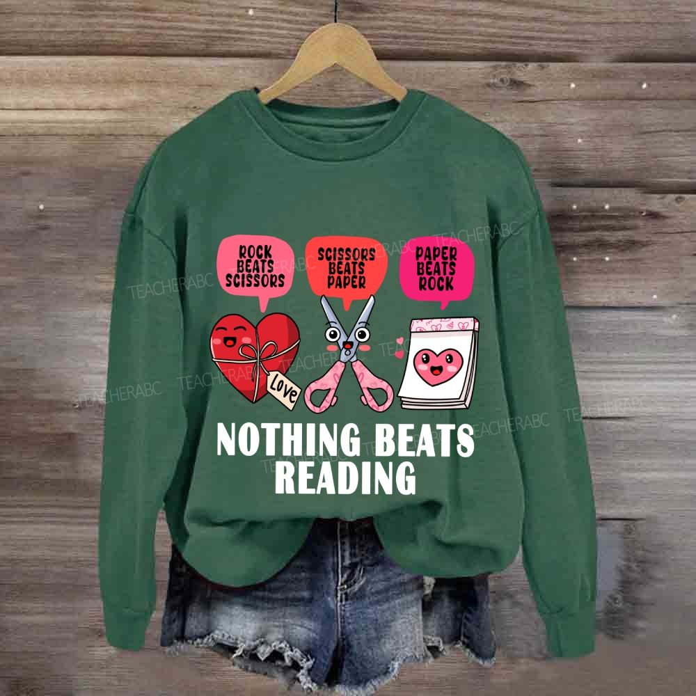 Nothing Beats Reading Pink Heart Valentine's Day Sweatshirt