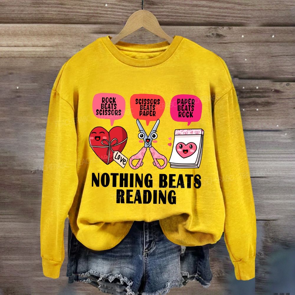 Nothing Beats Reading Pink Heart Valentine's Day Sweatshirt