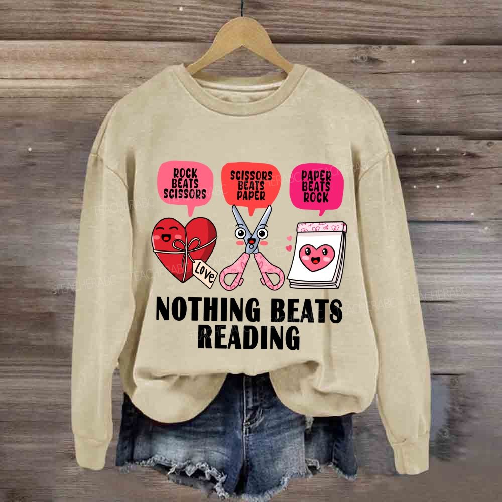 Nothing Beats Reading Pink Heart Valentine's Day Sweatshirt