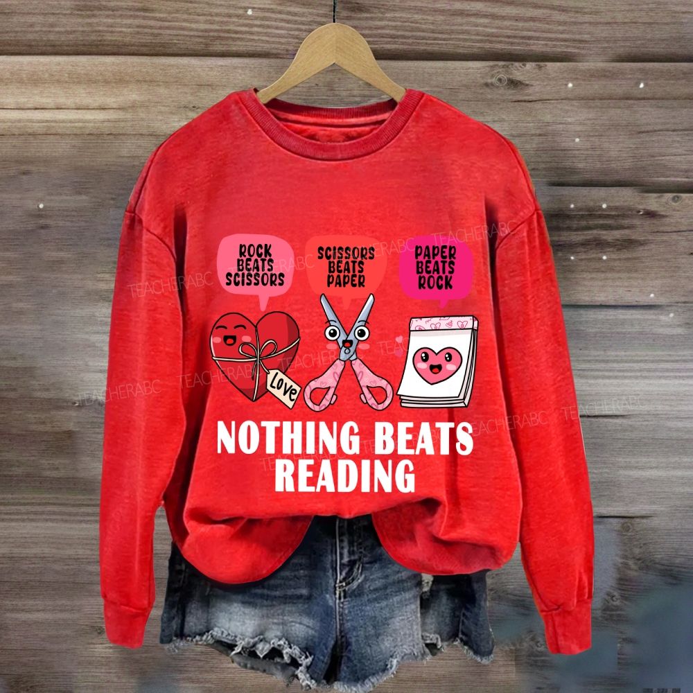 Nothing Beats Reading Pink Heart Valentine's Day Sweatshirt