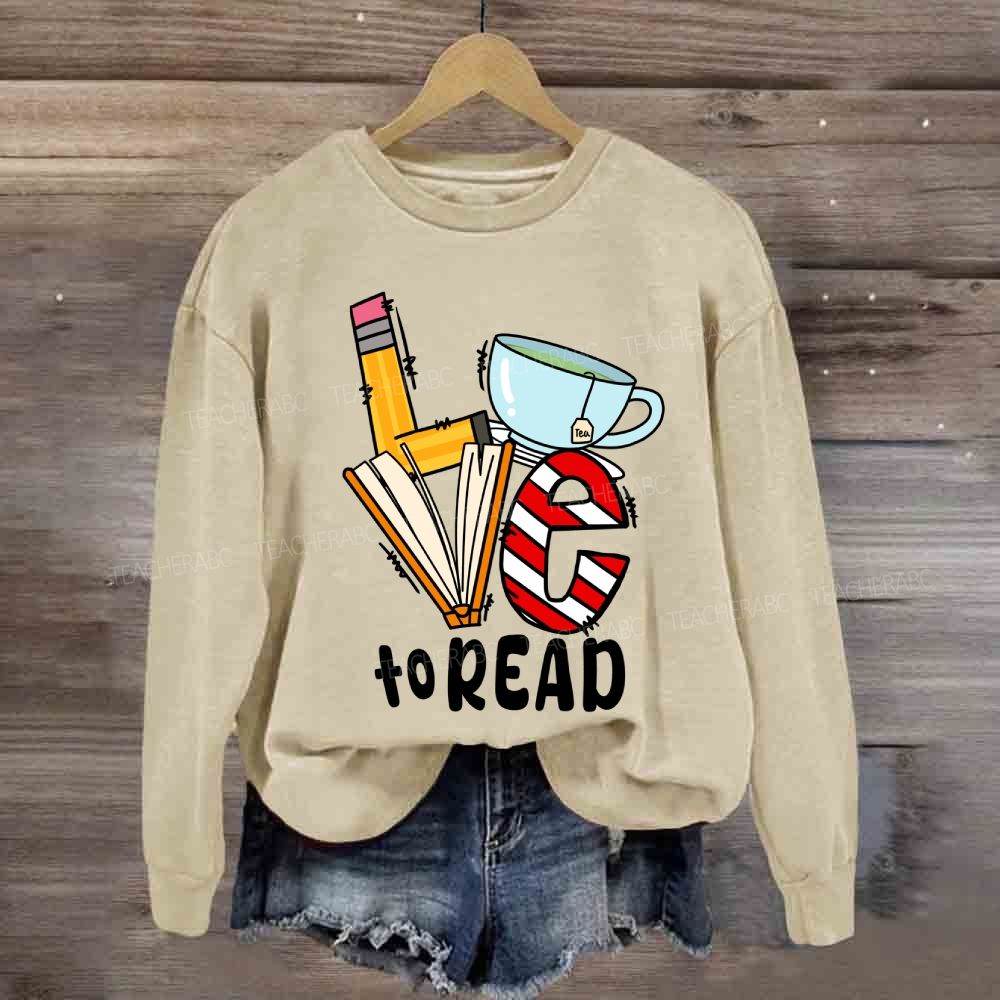 Love To Read Books Red Striped Sweatshirt