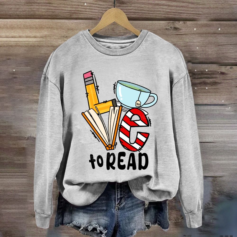 Love To Read Books Red Striped Sweatshirt