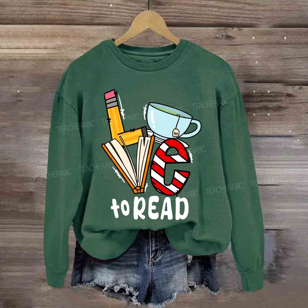 Love To Read Books Red Striped Sweatshirt