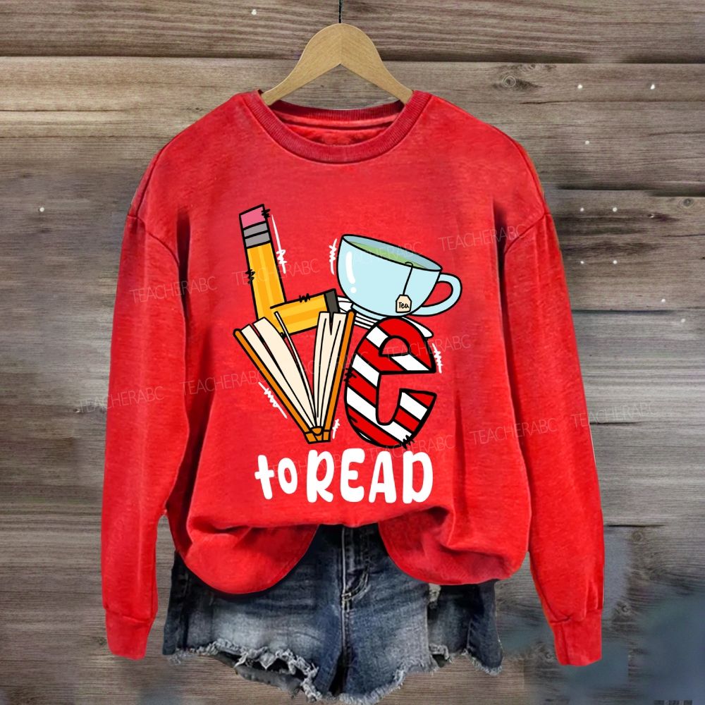 Love To Read Books Red Striped Sweatshirt