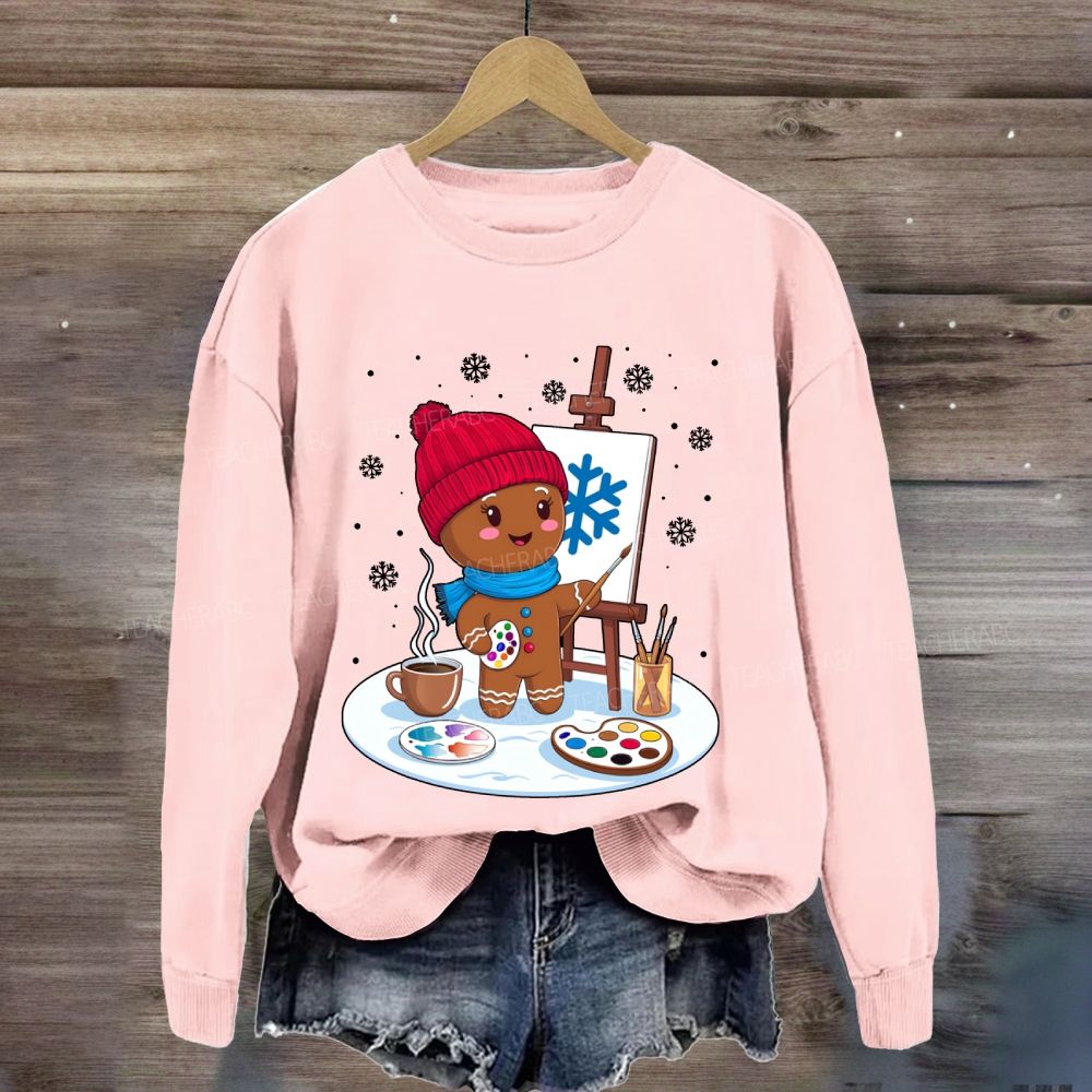 Gingerbread Man Drawing In The Snow Art Teacher Sweatshirt