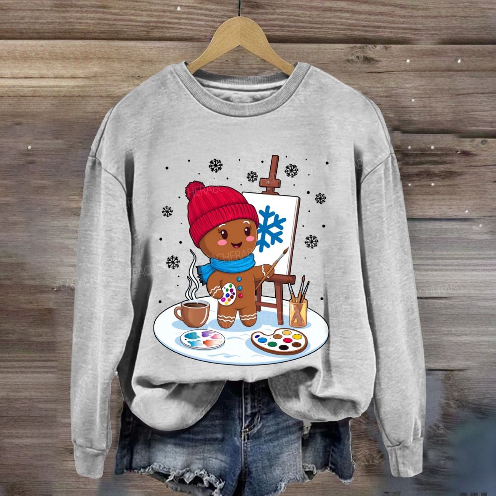 Gingerbread Man Drawing In The Snow Art Teacher Sweatshirt