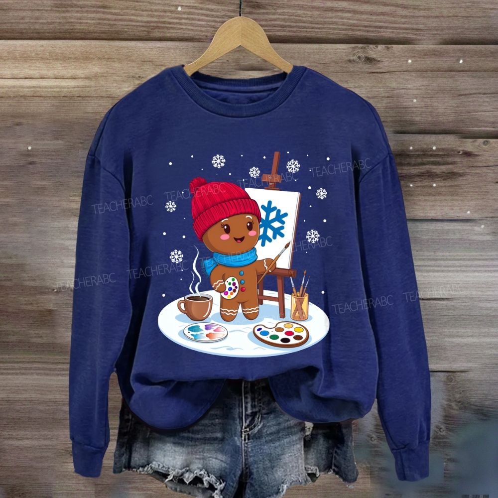 Gingerbread Man Drawing In The Snow Art Teacher Sweatshirt