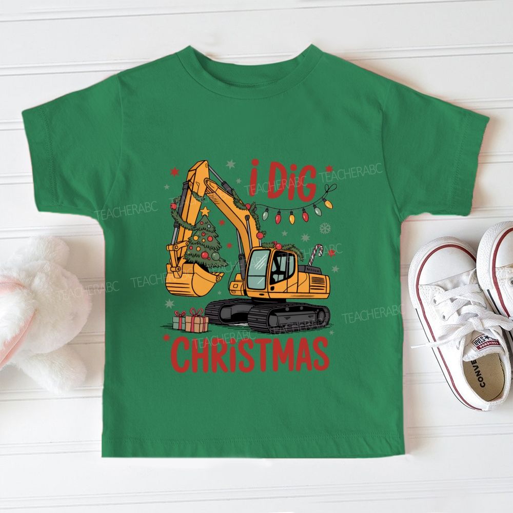 I Dig Christmas Excavator And Christmas Tree Toddler T-shirts