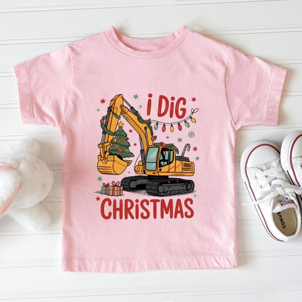 I Dig Christmas Excavator And Christmas Tree Toddler T-shirts