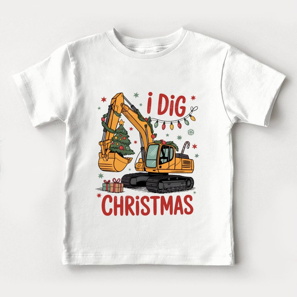 I Dig Christmas Excavator And Christmas Tree Toddler T-shirts