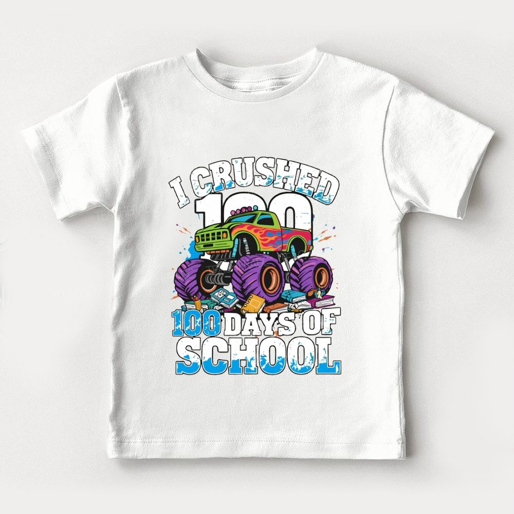 I Crushed 100 Days Of School Big Truck And Book Prints Toddler T-shirts