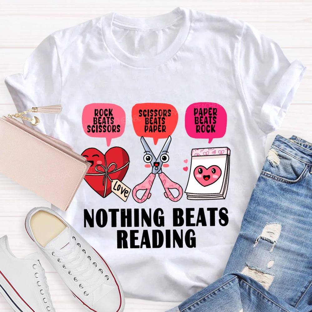 Nothing Beats Reading Pink Heart Valentine'S Day T-Shirt