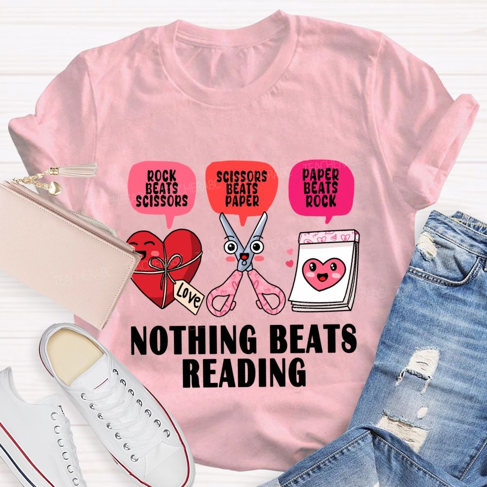 Nothing Beats Reading Pink Heart Valentine'S Day T-Shirt