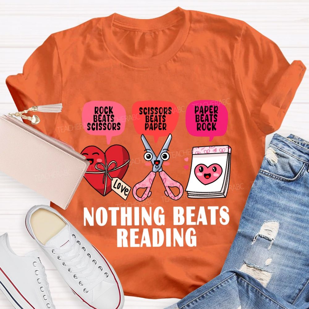 Nothing Beats Reading Pink Heart Valentine'S Day T-Shirt