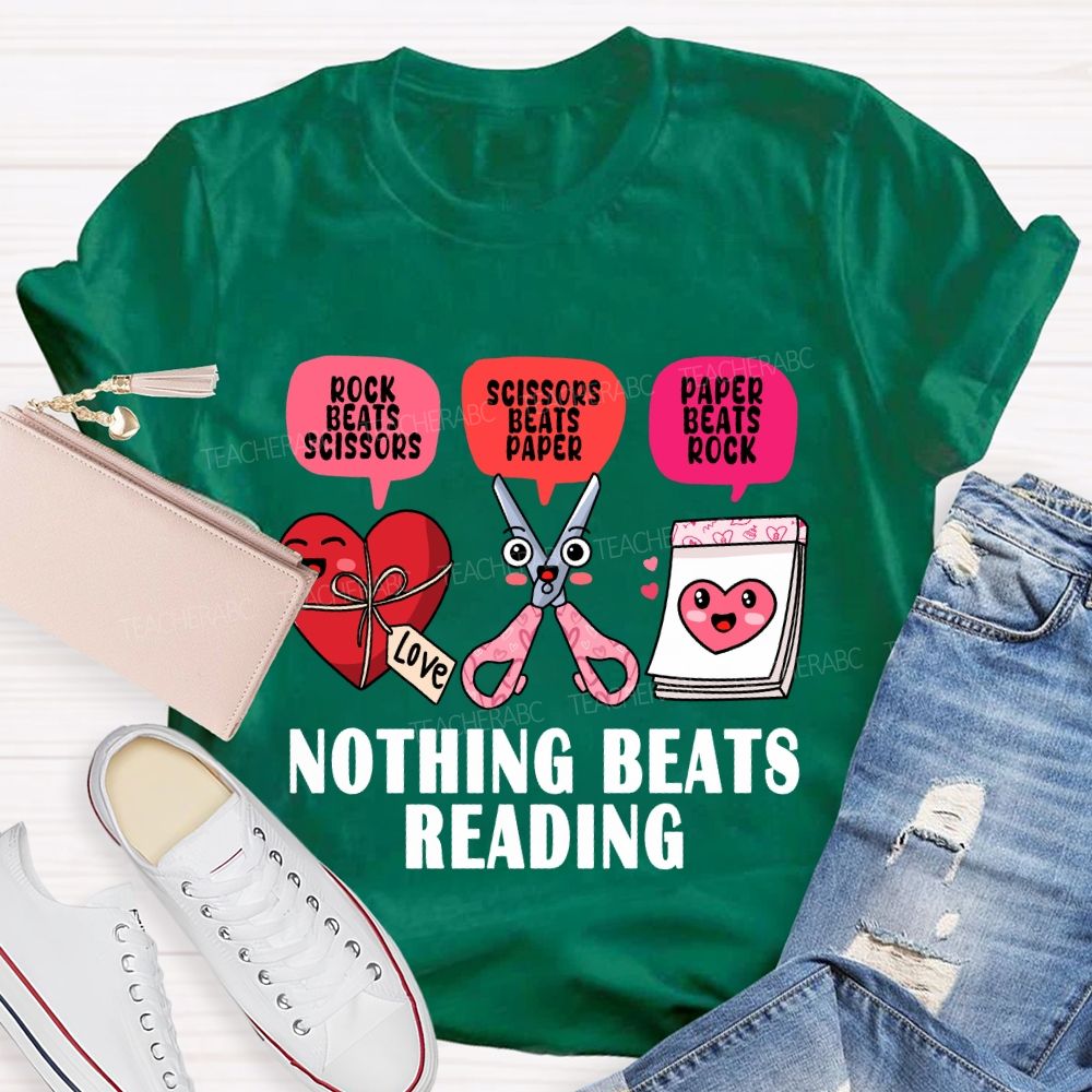 Nothing Beats Reading Pink Heart Valentine'S Day T-Shirt