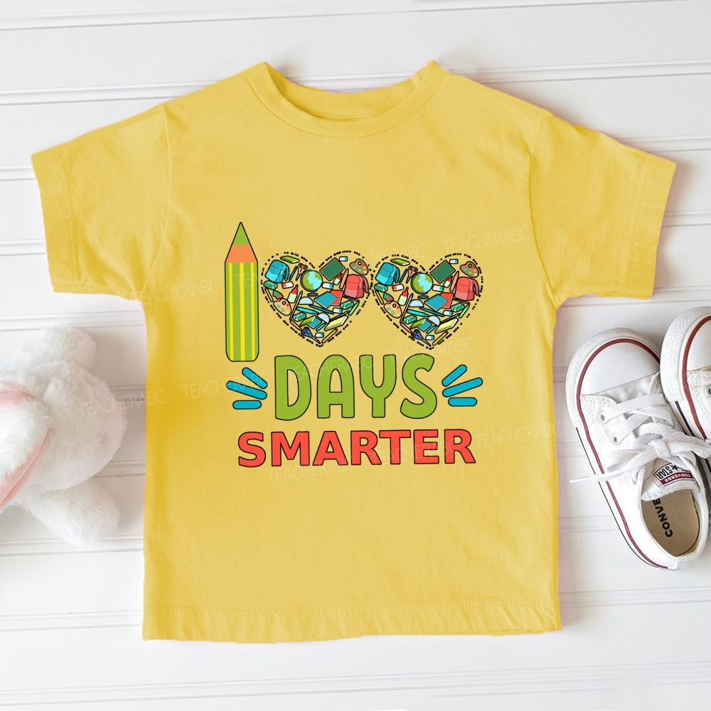 100 Days Smarter Books With Heart Print Toddler T-shirts