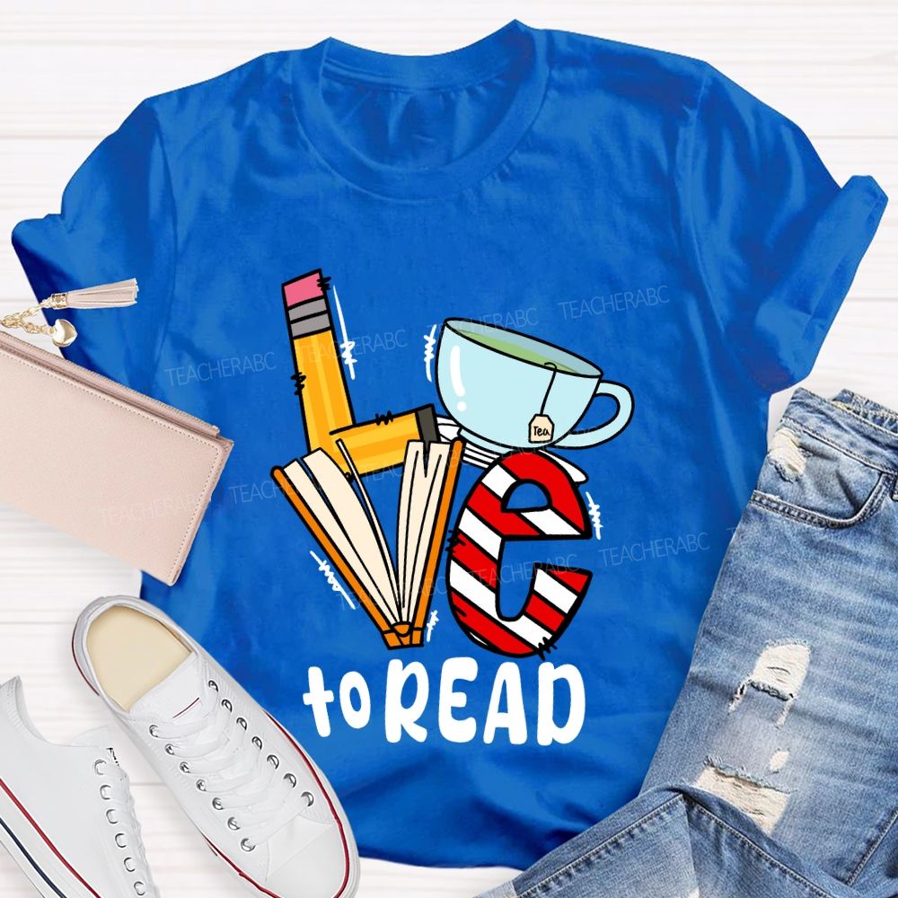 Love To Read Books Red Striped T-Shirt
