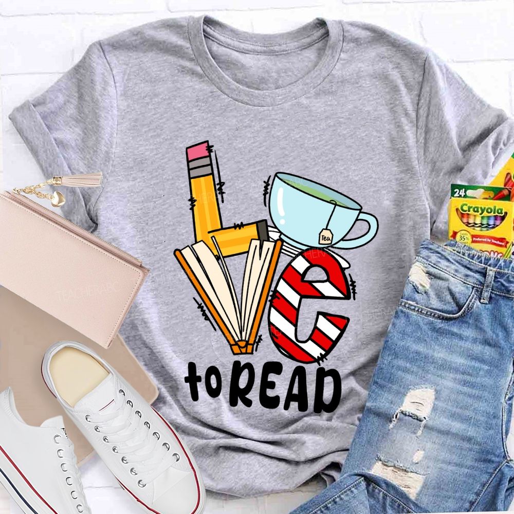 Love To Read Books Red Striped T-Shirt
