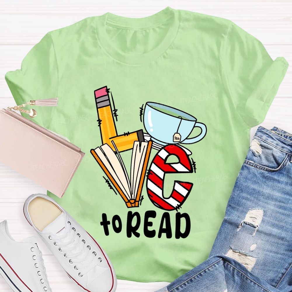 Love To Read Books Red Striped T-Shirt