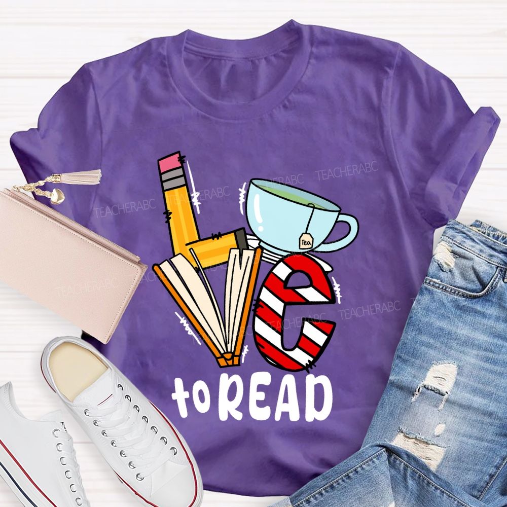 Love To Read Books Red Striped T-Shirt