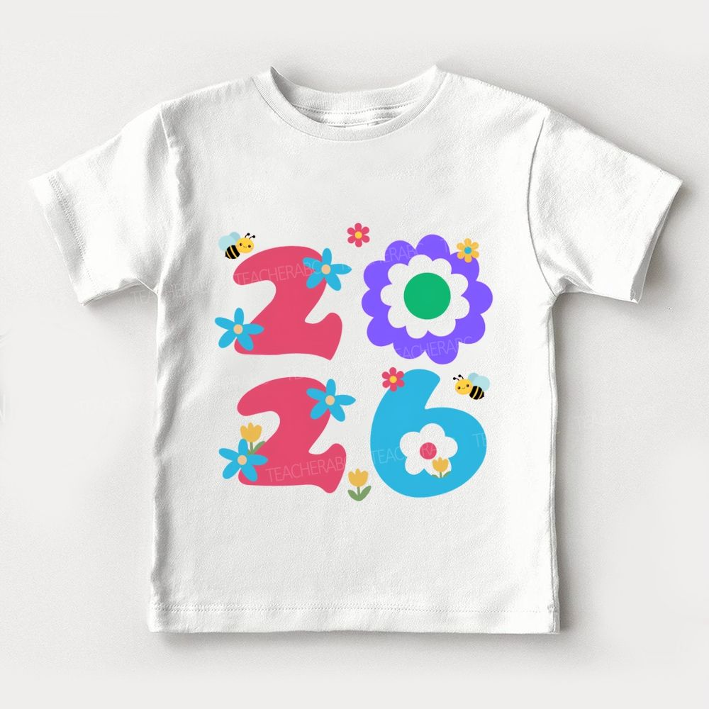 Welcome To 2026 Colorful Fonts And Small Flowers Toddler T-shirts
