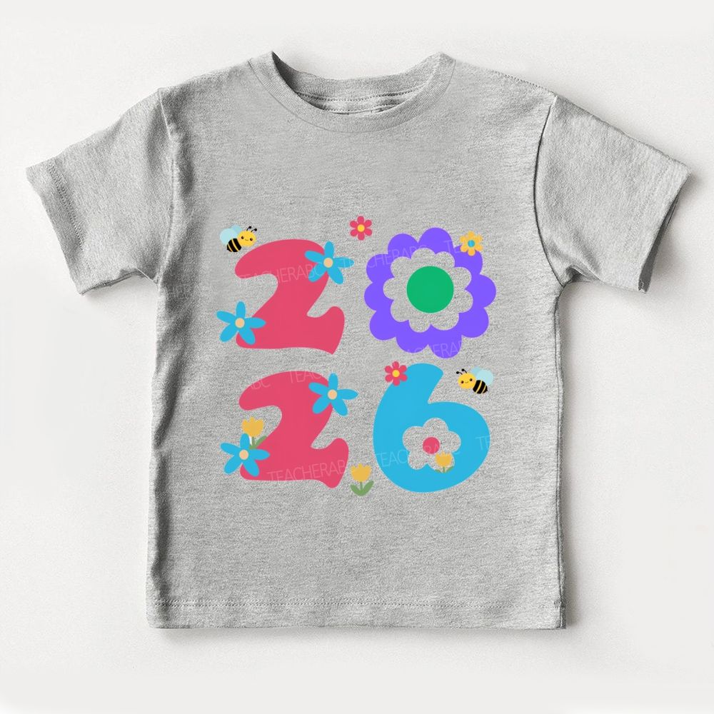 Welcome To 2026 Colorful Fonts And Small Flowers Toddler T-shirts
