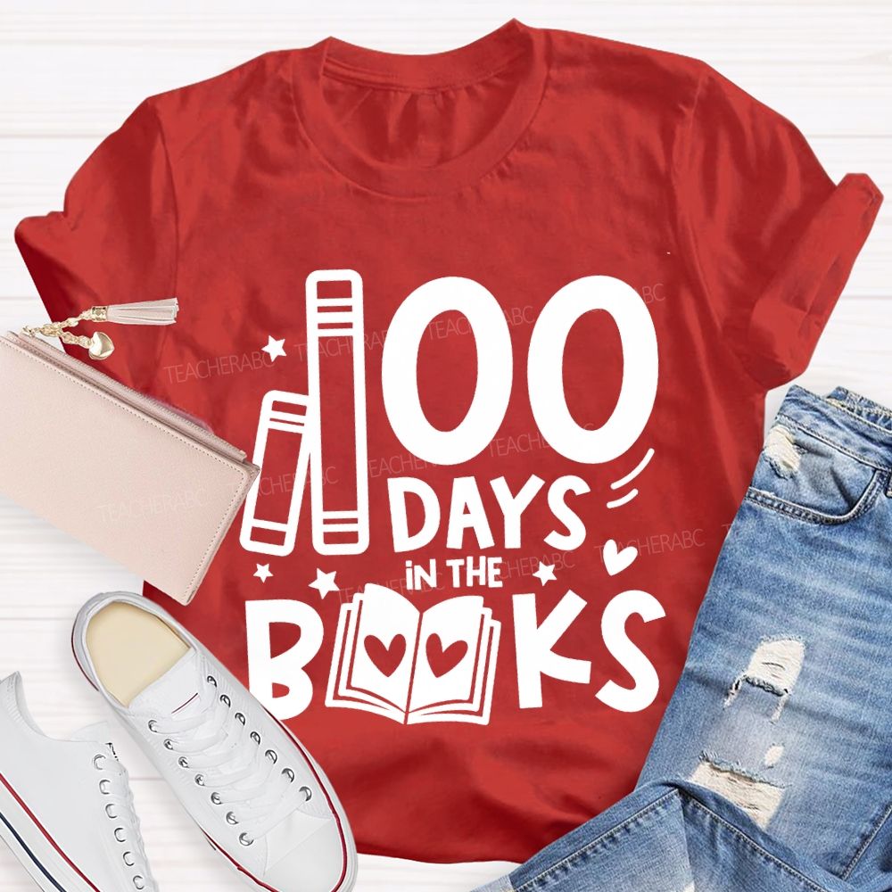 100 Days In The Books Peach Heart Books T-shirt