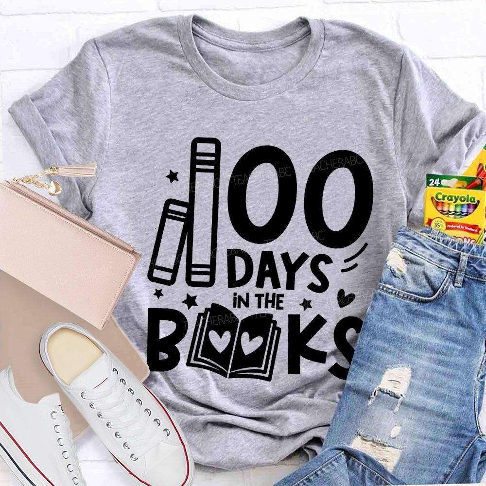 100 Days In The Books Peach Heart Books T-shirt