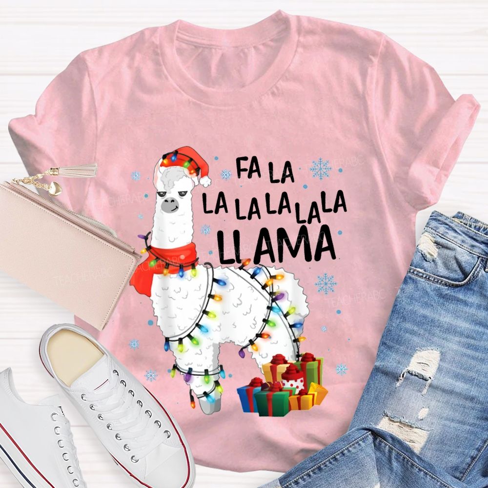 Falalalala Llama Christmas Lights And Christmas Alpacas Bilingual Teacher T-shirt