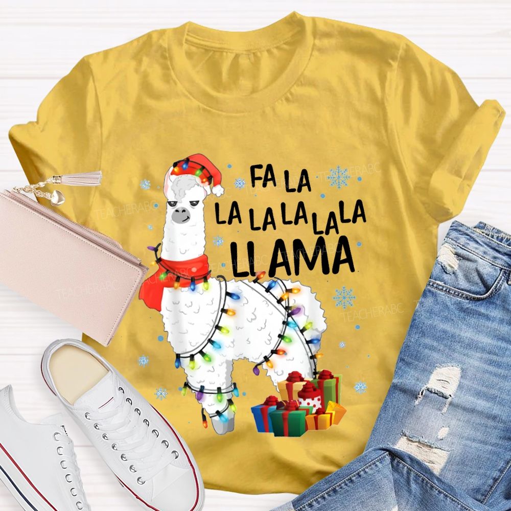 Falalalala Llama Christmas Lights And Christmas Alpacas Bilingual Teacher T-shirt