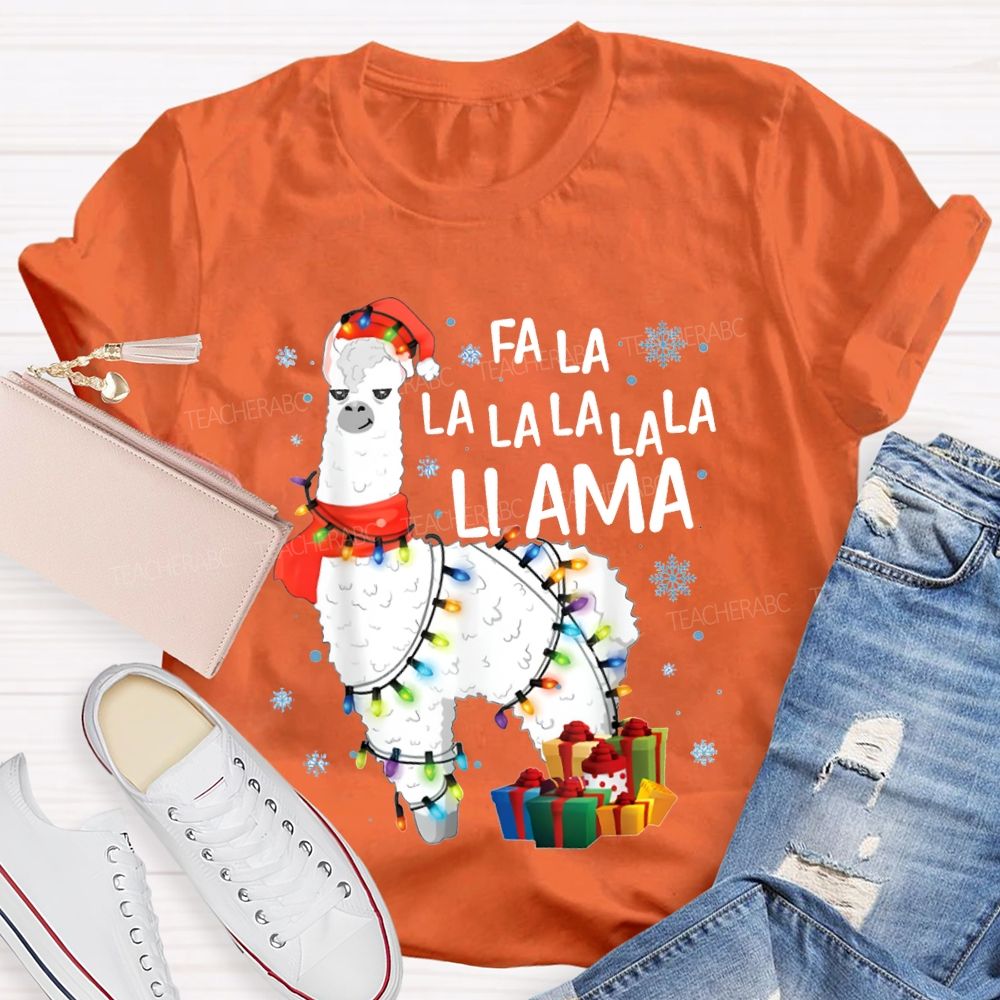 Falalalala Llama Christmas Lights And Christmas Alpacas Bilingual Teacher T-shirt