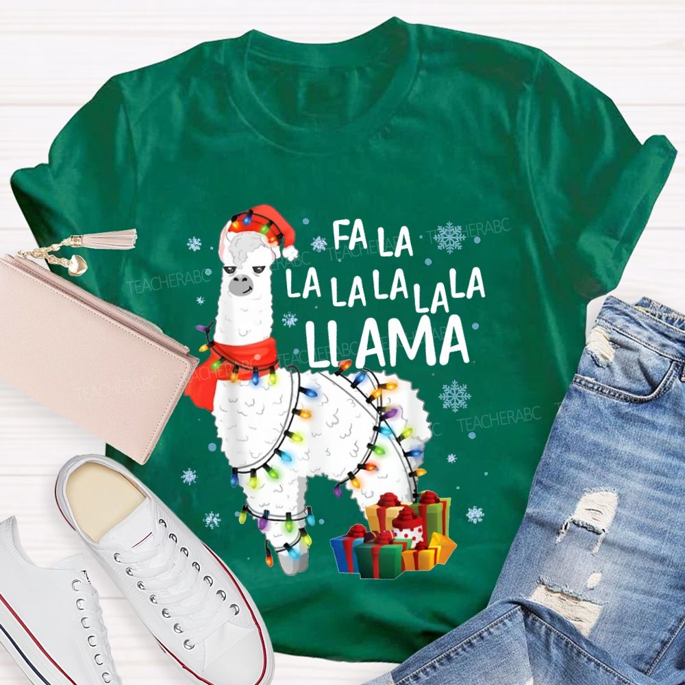 Falalalala Llama Christmas Lights And Christmas Alpacas Bilingual Teacher T-shirt