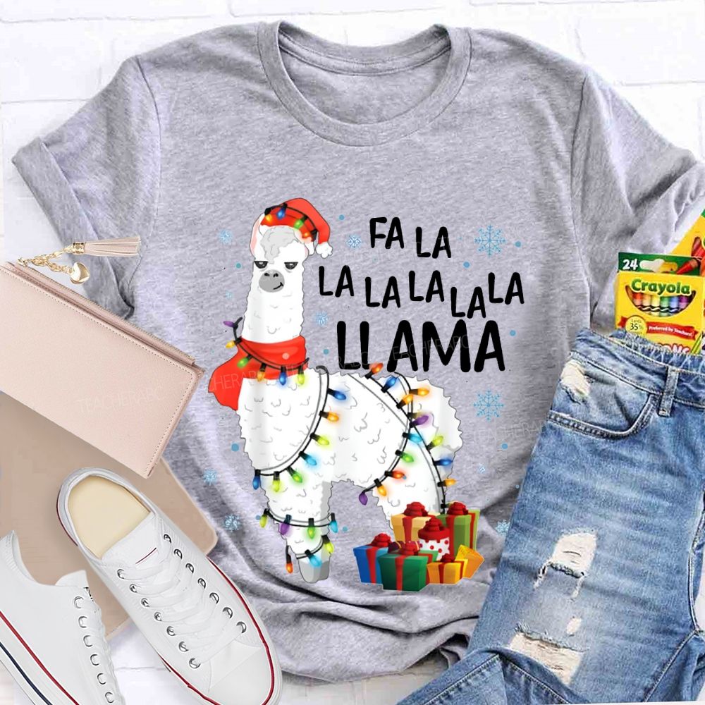 Falalalala Llama Christmas Lights And Christmas Alpacas Bilingual Teacher T-shirt