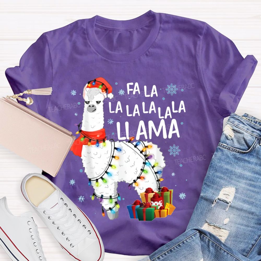 Falalalala Llama Christmas Lights And Christmas Alpacas Bilingual Teacher T-shirt