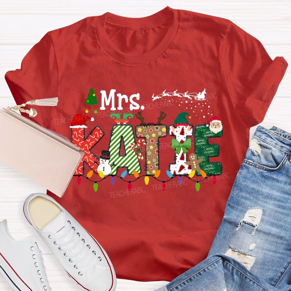 Personalized Name Christmas Lights And Christmas Vibes Fonts T-shirt