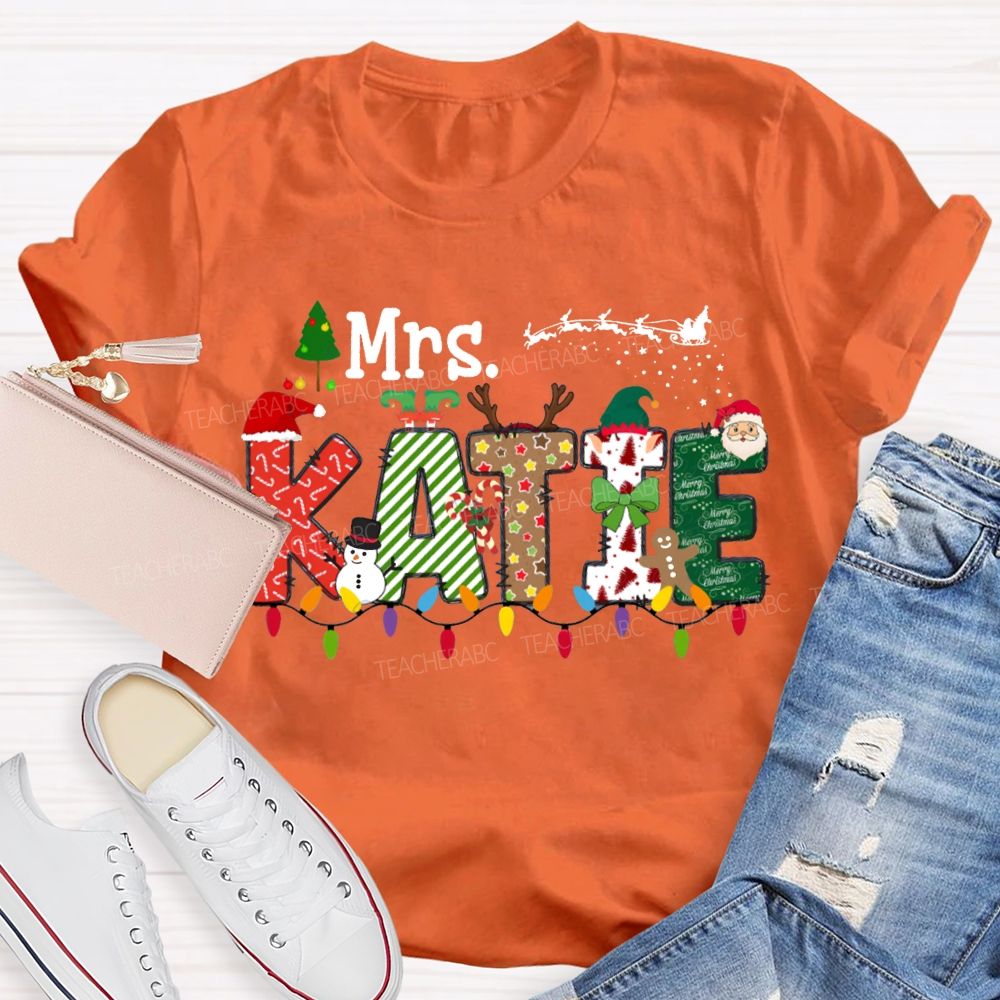 Personalized Name Christmas Lights And Christmas Vibes Fonts T-shirt