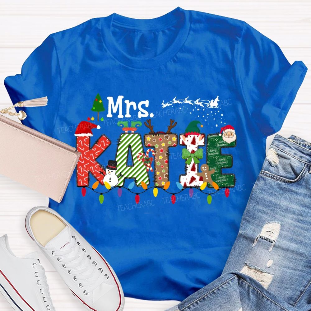 Personalized Name Christmas Lights And Christmas Vibes Fonts T-shirt