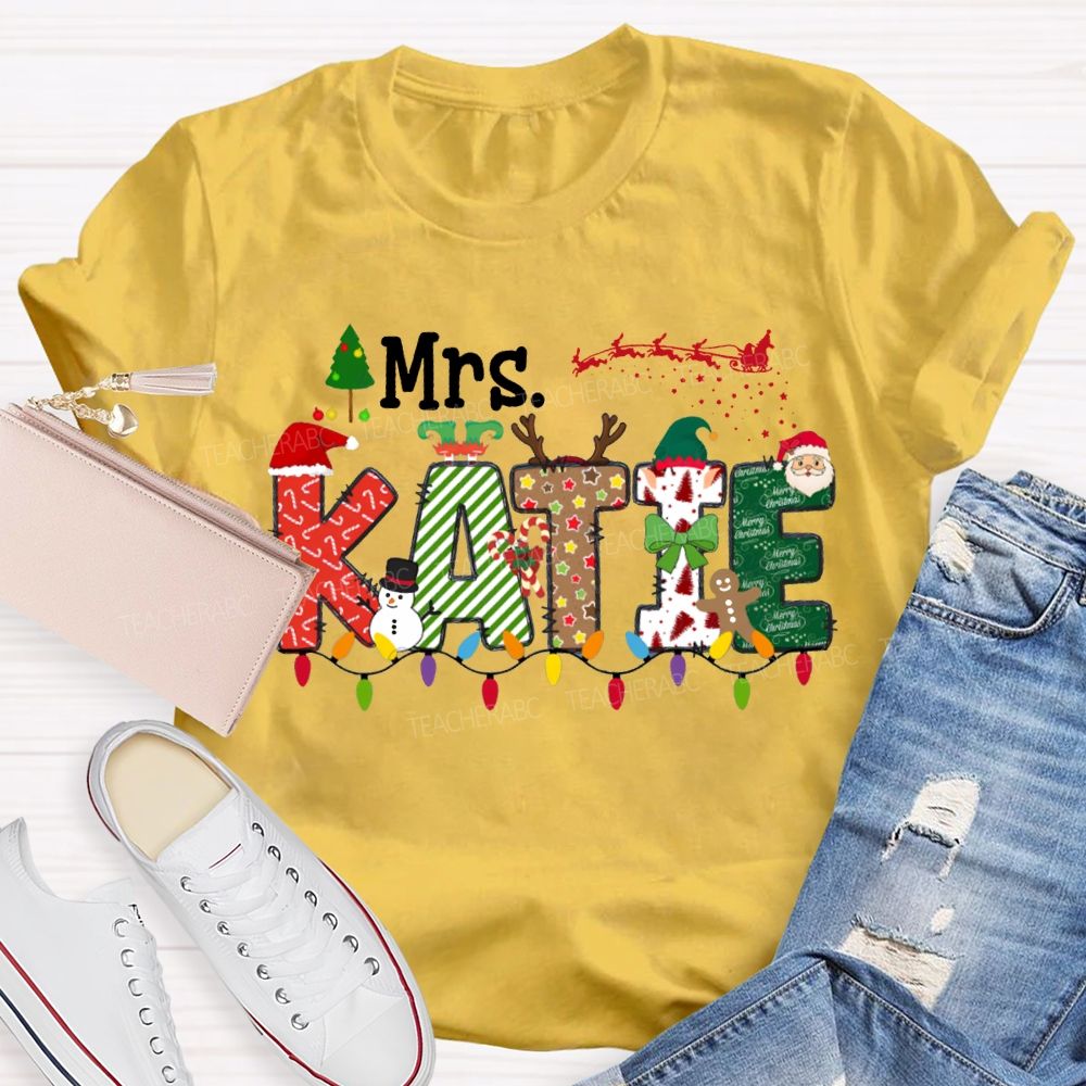 Personalized Name Christmas Lights And Christmas Vibes Fonts T-shirt